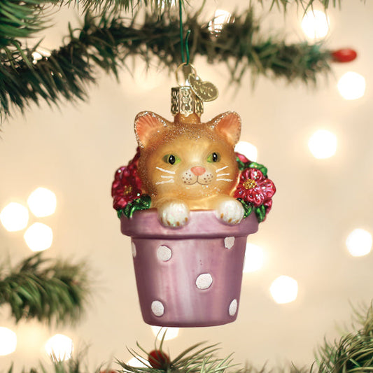 Kitten In Flower Pot Ornament - Southlake Paws