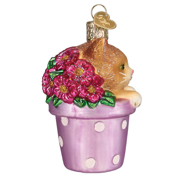 Kitten In Flower Pot Ornament - Southlake Paws