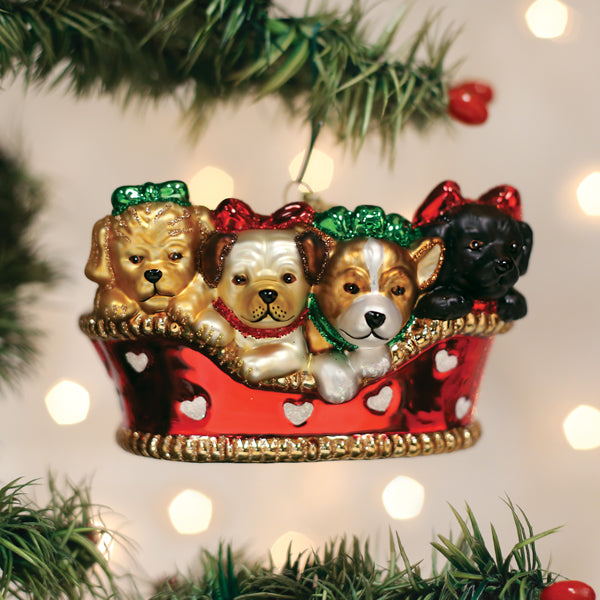 Puppies In A Basket Ornament - Southlake Paws