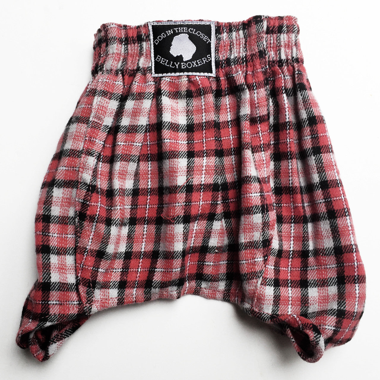 Gray, Red, & Black Plaid Flannel Belly Boxer Shorts for Dogs back view