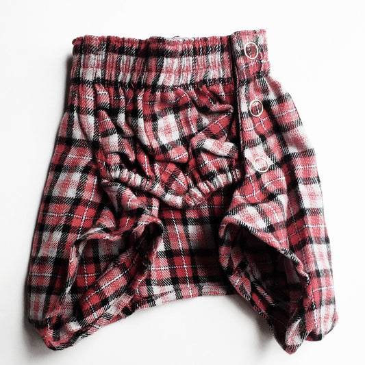 Gray, Red, & Black Plaid Flannel Belly Boxer Shorts for Dogs front view