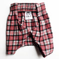 Load image into Gallery viewer, Gray, Red, & Black Plaid Flannel Boxer Shorts for Dogs front view
