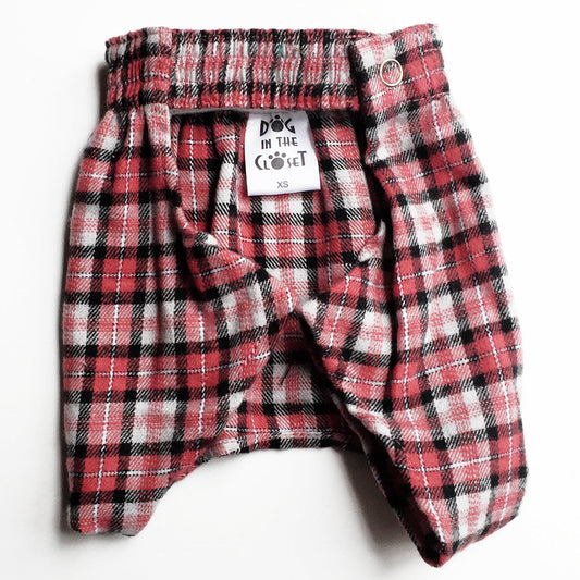 Gray, Red, & Black Plaid Flannel Boxer Shorts for Dogs front view