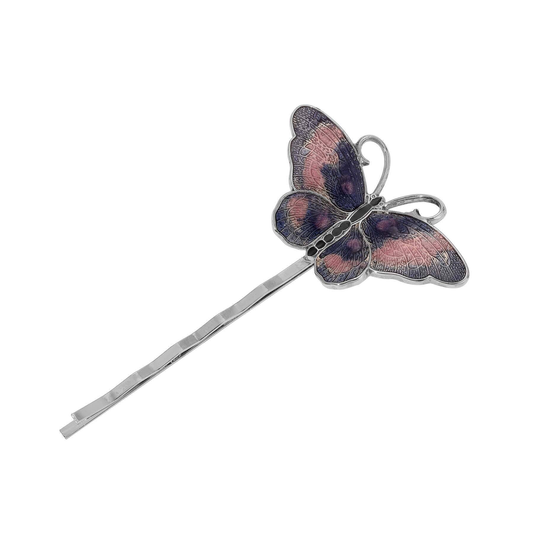 Dark Navy Blue & Pink Butterfly Bobby Pin