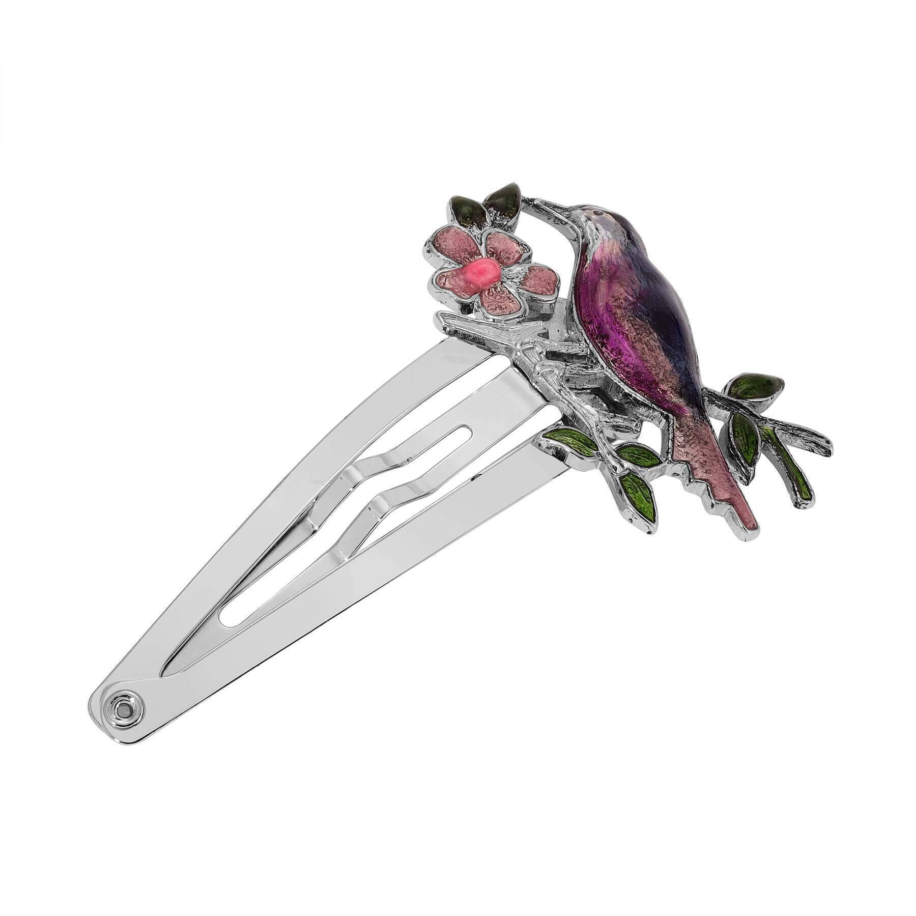 Multicolor Perched Bird & Flower Snap Hair Clip