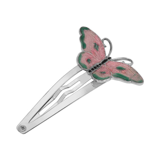 Pink & Green Butterfly Snap Hair Clip