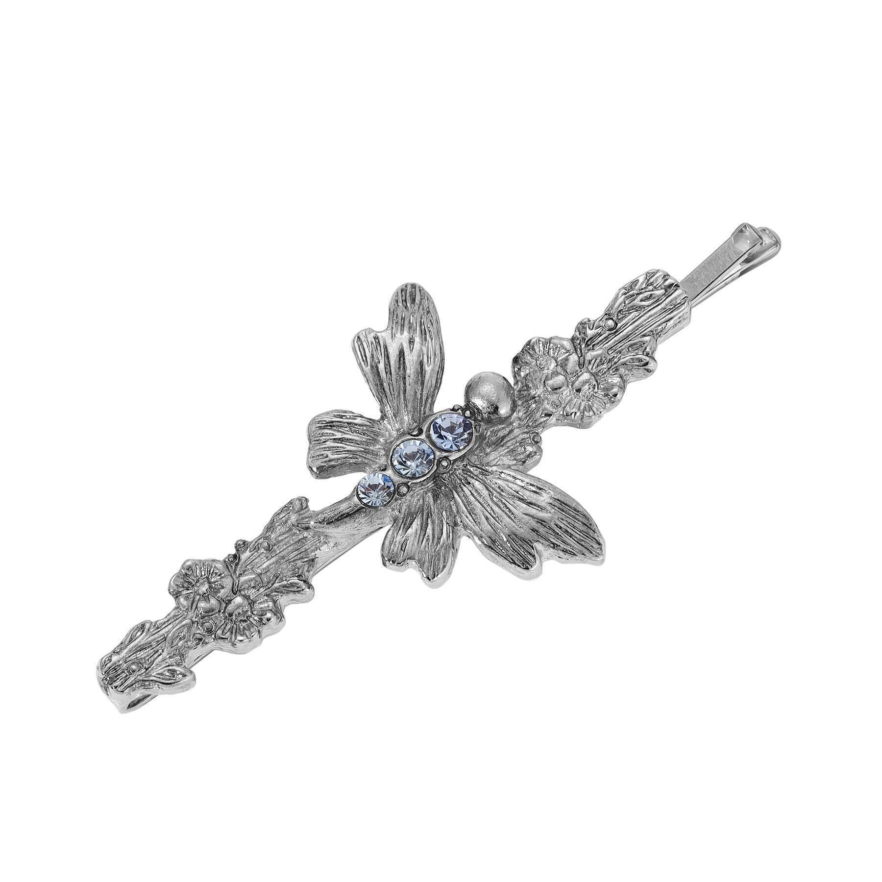 Light Sapphire Blue Crystal Butterfly Flower Bobby Pin