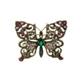 Load image into Gallery viewer, Green & Fuchsia Crystals Butterfly Brooch

