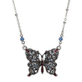 Load image into Gallery viewer, Antiqued Butterfly Multi Color Crystals Pendant Necklace 16" + 3" Extension
