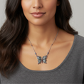 Load image into Gallery viewer, Antiqued Butterfly Multi Color Crystals Pendant Necklace 16" + 3" Extension
