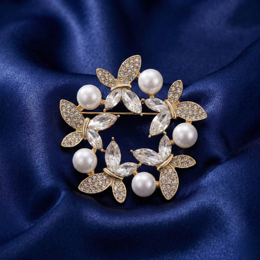 Enchanted Crystal & Faux Pearl Butterfly Symphony Pin