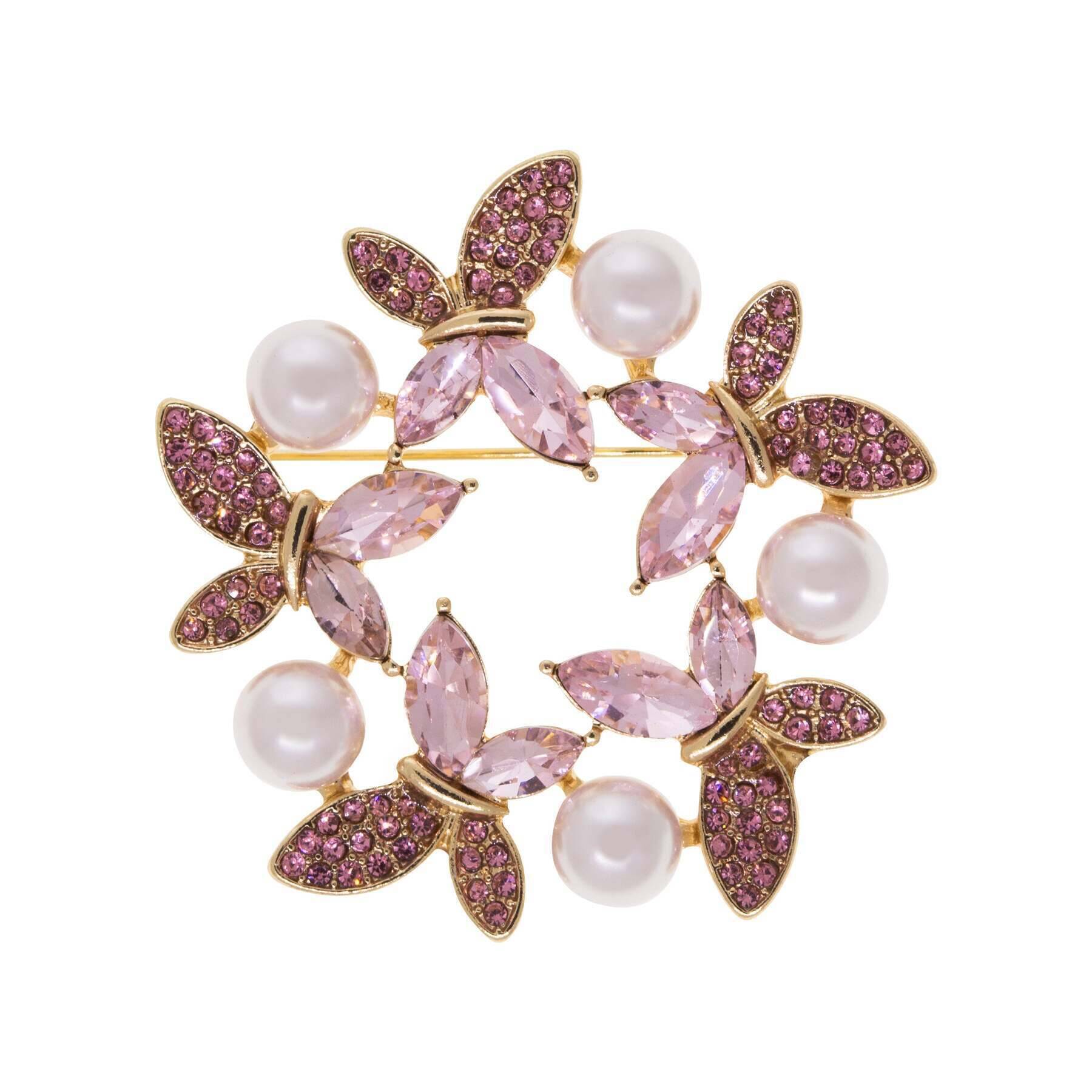 Enchanted Crystal & Faux Pearl Butterfly Symphony Pin