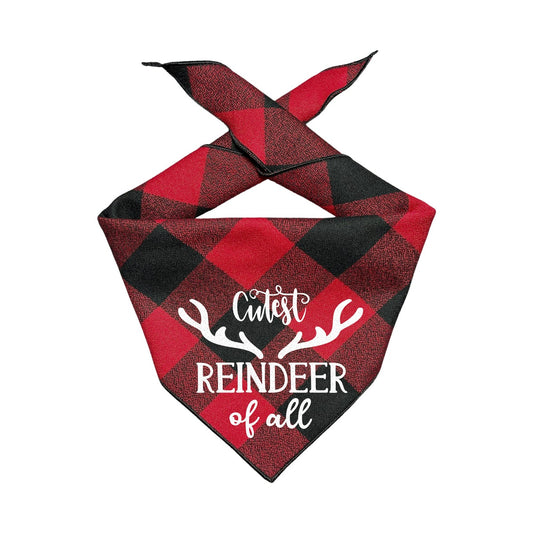 Christmas Dog Bandana - Black & Red Plaid Flannel  -CUTEST REINDEER OF ALL - Southlake Paws