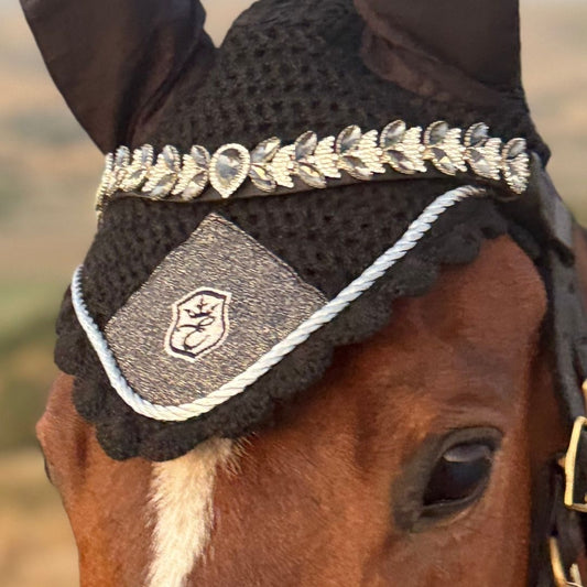 Midnight Black Ultra Bling Horse Browband by Southlake Paws featuring a sparkling silver design on a black background.