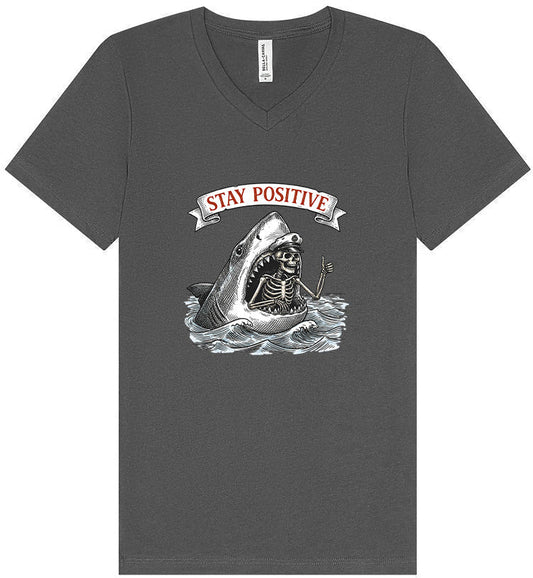 Stay Positive Shark  Unisex V-Neck Shirt