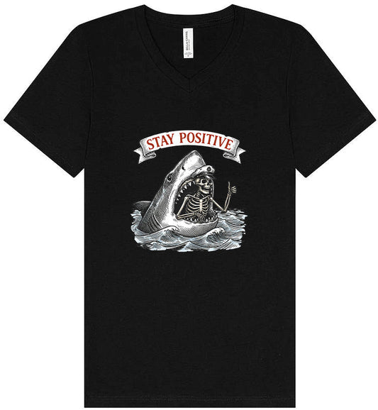 Stay Positive Shark  Unisex V-Neck Shirt