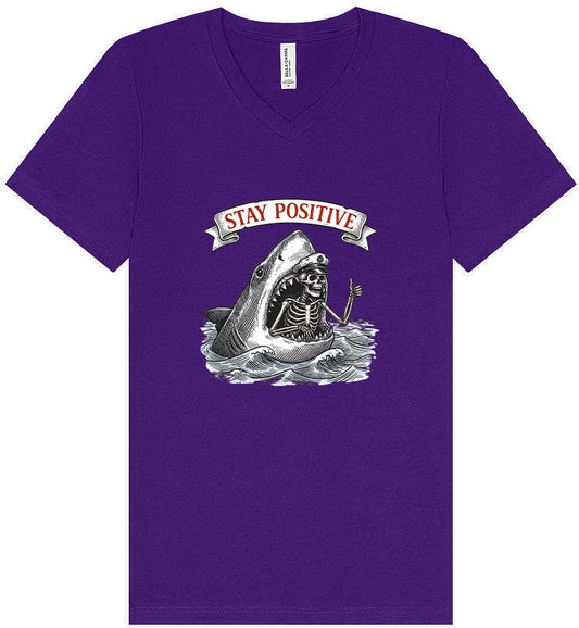 Stay Positive Shark  Unisex V-Neck Shirt