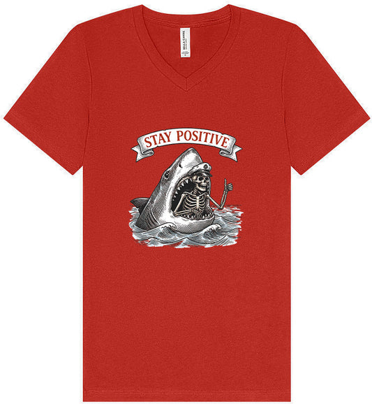 Stay Positive Shark  Unisex V-Neck Shirt