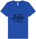 Load image into Gallery viewer, Try Jesus, Not Me Unisex V-Neck Shirt
