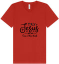 Load image into Gallery viewer, Try Jesus, Not Me Unisex V-Neck Shirt
