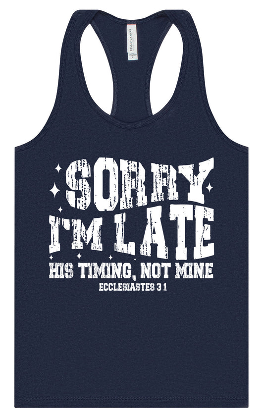 His Timing, Not Mine Women's Racerback Tank
