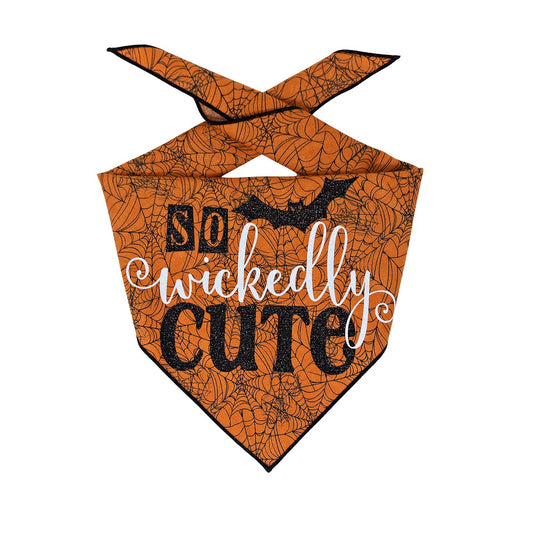 Halloween Bandana | Halloween Dog Bandana, Orange Spider Web with Bat | So Wickedly Cute  | - Southlake Paws