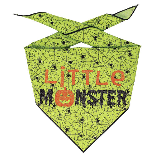 Halloween Bandana | Halloween Dog Bandana, Green Spider Web with Spiders | Little Monster - Southlake Paws