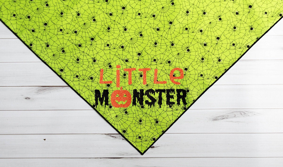 Halloween Bandana | Halloween Dog Bandana, Green Spider Web with Spiders | Little Monster - Southlake Paws