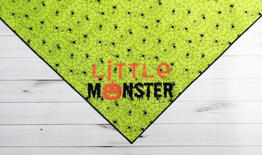 Halloween Bandana | Halloween Dog Bandana, Green Spider Web with Spiders | Little Monster - Southlake Paws