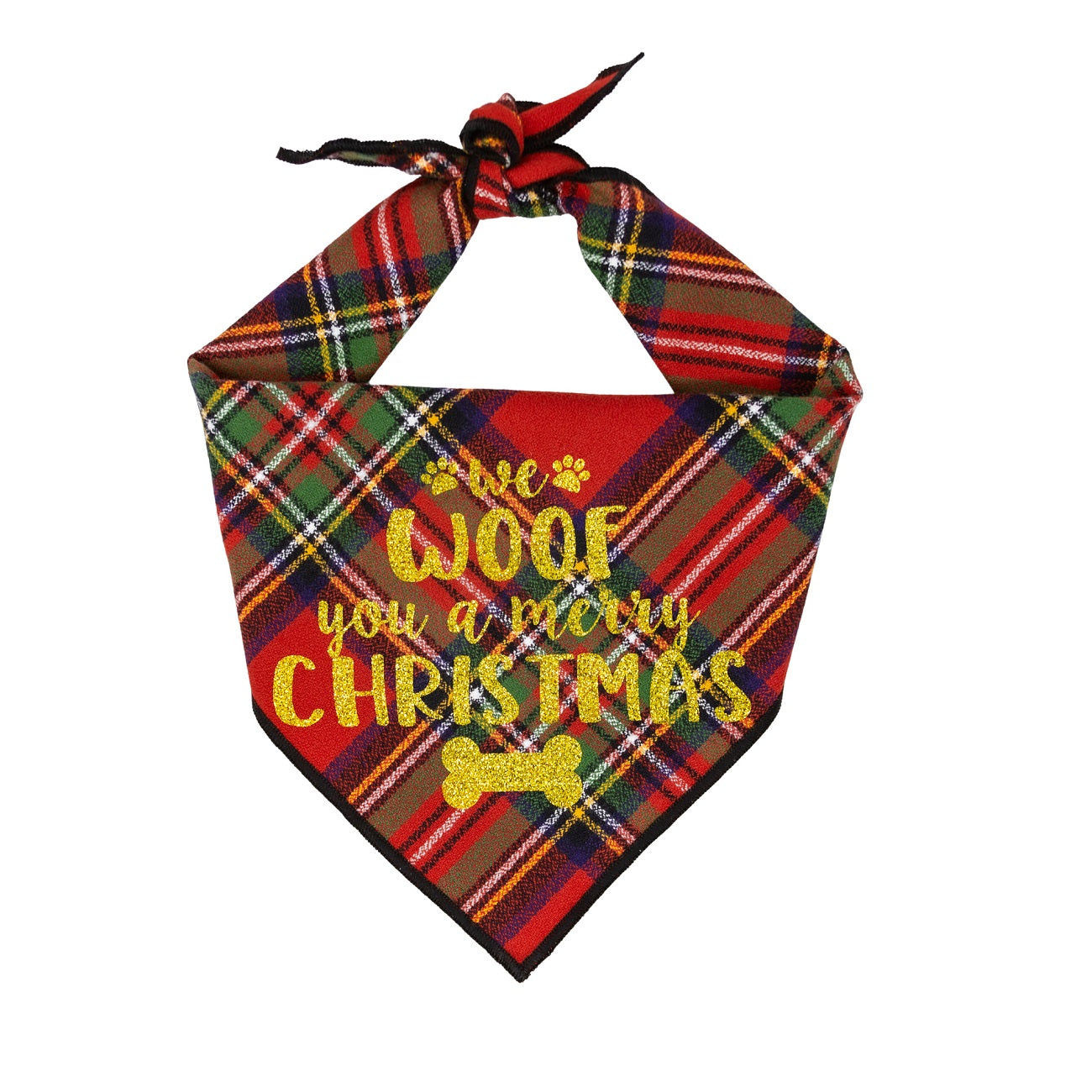 Christmas Bandana - Red Plaid Tartan Dog Bandana  - WE WOOF YOU A MERRY CHRISTMAS - Southlake Paws