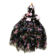 Luxury Floral Dog Dress with Ruffled Skirt & Pink Bow