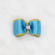 Crystal Dog Hair Bow Blue