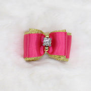 Crystal Dog Hair Bow Hot Pink