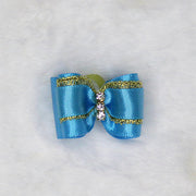 Three Crystal Dog Hair Bow Blue