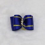 Three Crystal Dog Hair Bow Royal Blue