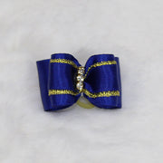 Three Crystal Dog Hair Bow Royal Blue