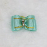 Three Crystal Dog Hair Bow Mint