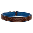 Load image into Gallery viewer, ExionPro Fancy Stitched Padded Leather Dog Collar - Blue Padding
