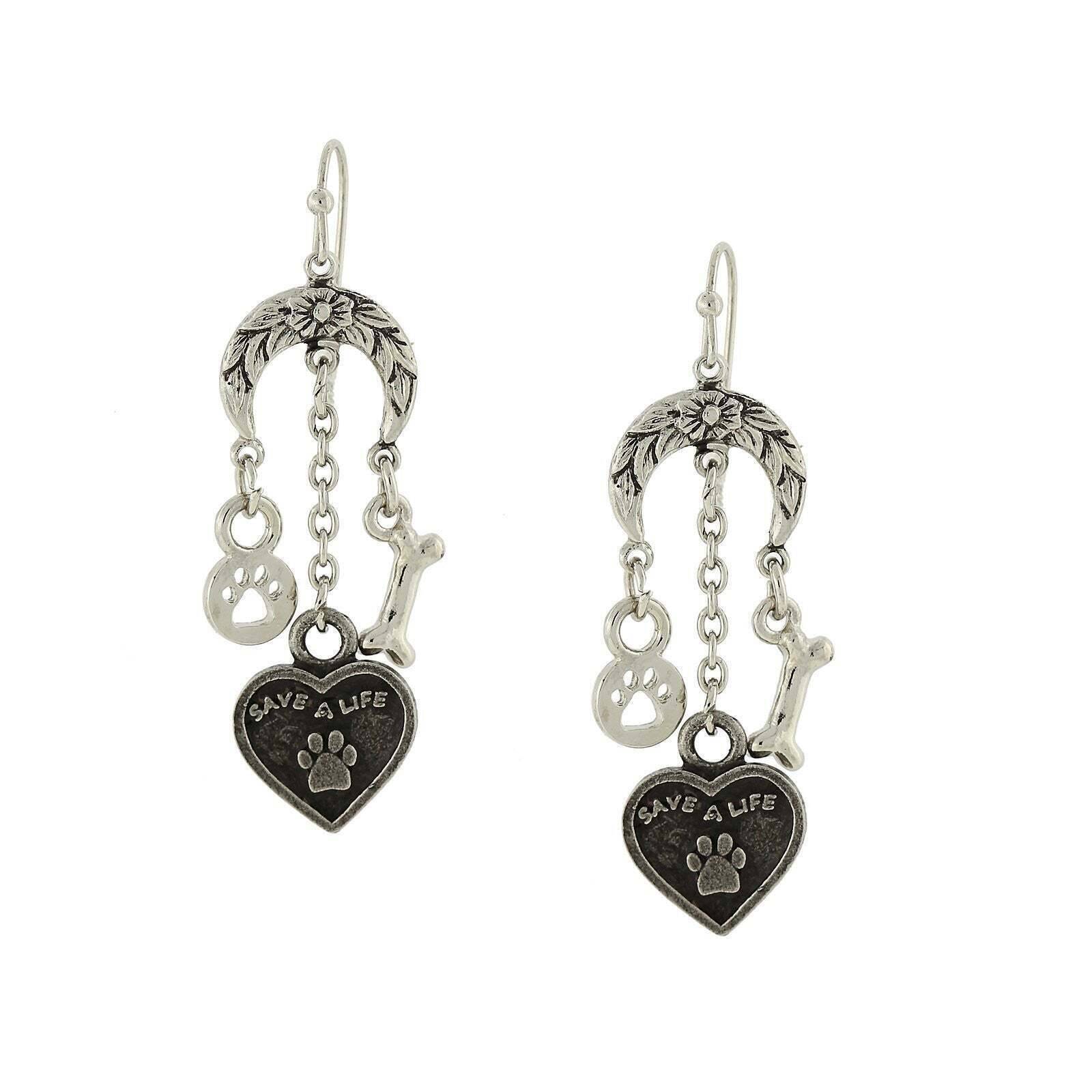 Crescent Flower Moon Save A Life Heart Bone Paw Charm Earrings
