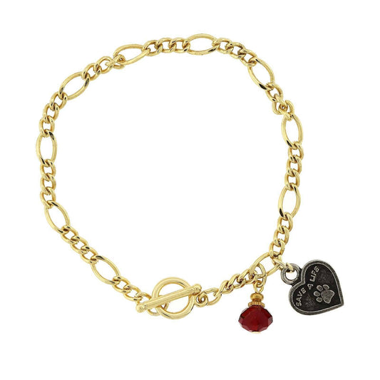 Save A Life Heart Siam Red Bead Toggle Bracelet