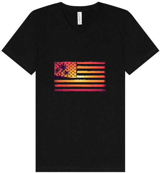 Beach American Flag Unisex V-Neck Shirt