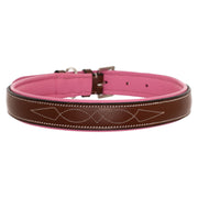 ExionPro Fancy Stitched Padded Leather Dog Collar - Pink Padding