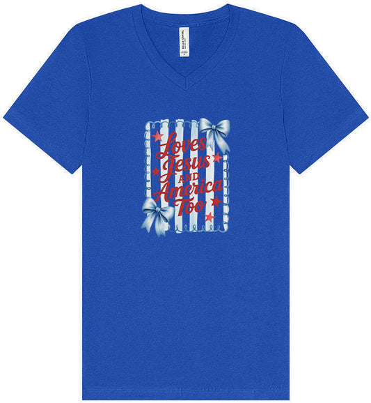 Loves Jesus and America Too Unisex V-Neck Shirt
