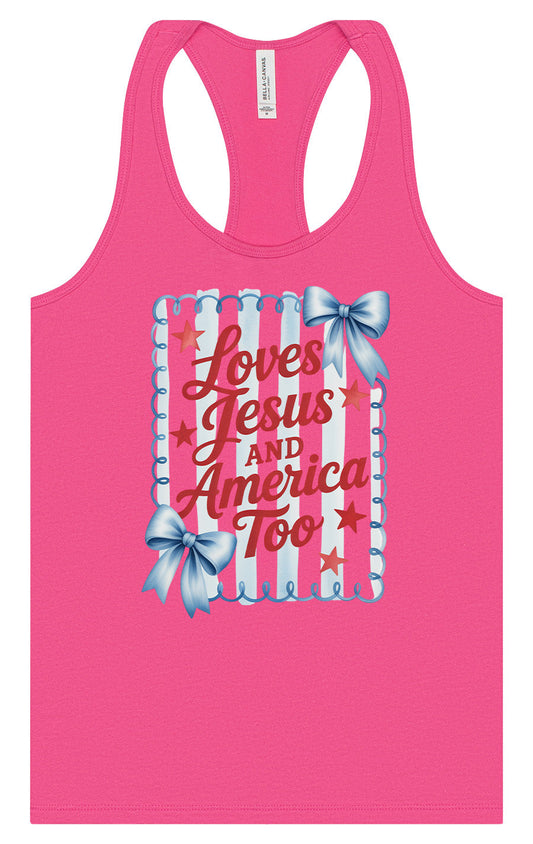 Loves Jesus and America Too Women's Racerback Tank