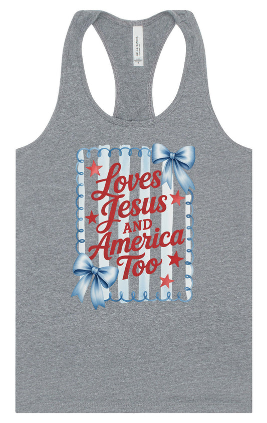 Loves Jesus and America Too Women's Racerback Tank
