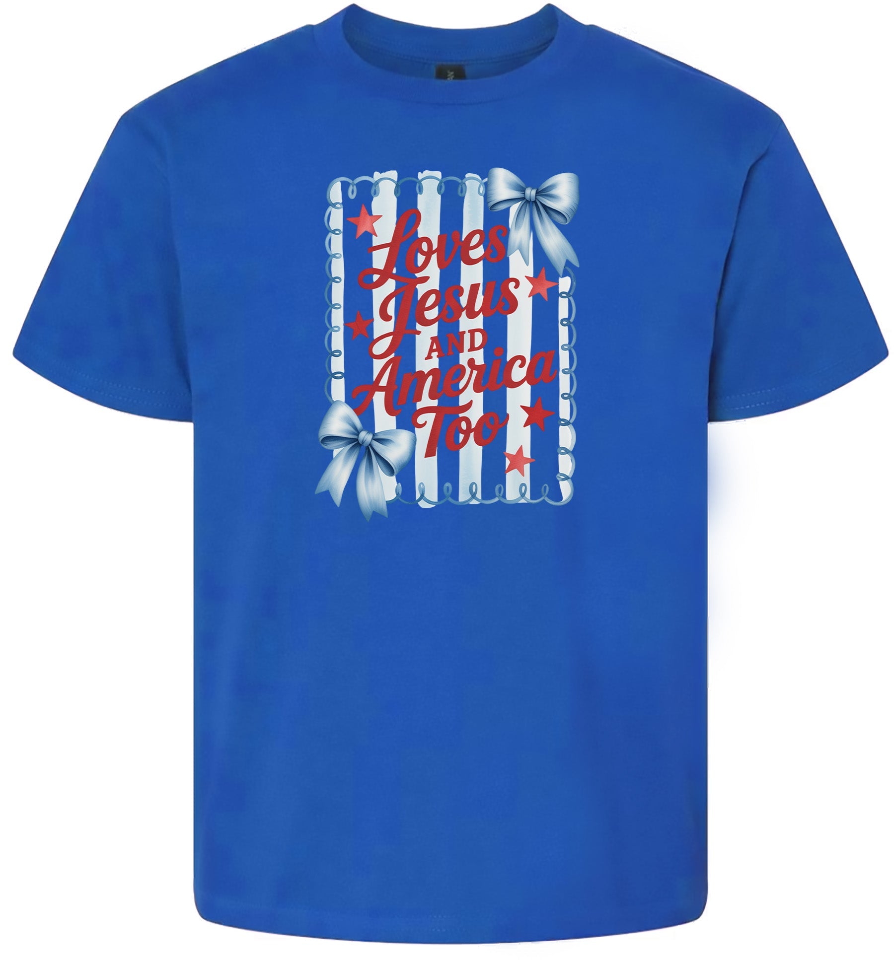 Loves Jesus and America Too Children's Gildan Soft Shirt