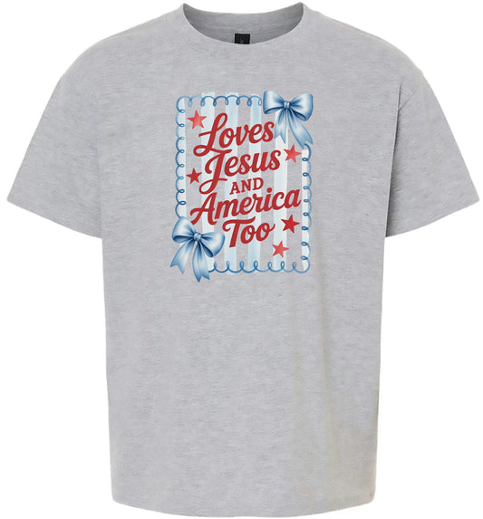 Loves Jesus and America Too Children's Gildan Soft Shirt