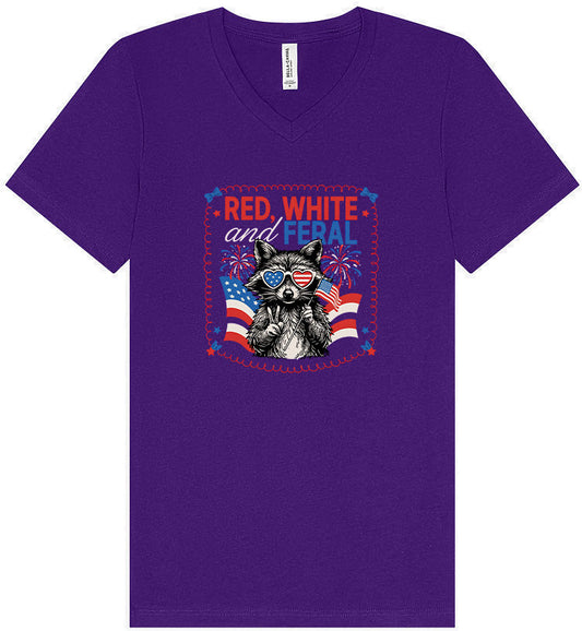 Red, White, Feral Unisex V-Neck Shirt