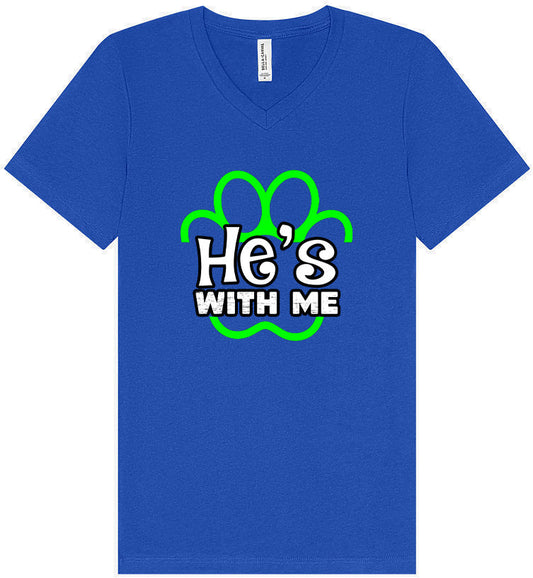 Neon Paws He's With Me Unisex V-Neck Shirt