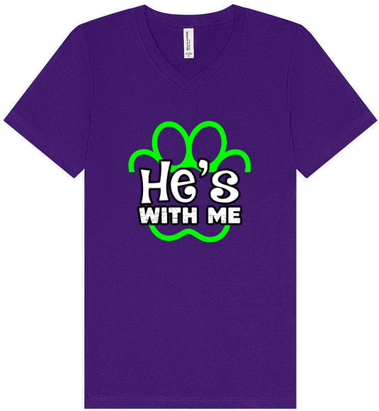 Neon Paws He's With Me Unisex V-Neck Shirt
